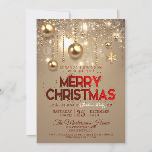 ゴールデンクリスマスボーブル&スターズクリスマス 招待状 (正面)