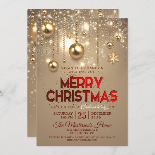 ゴールデンクリスマスボーブル&スターズクリスマス 招待状 (正面/裏面)
