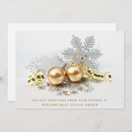 ゴールデンクリスマスボールオーナメント企業の挨拶 シーズンカード (正面/裏面)