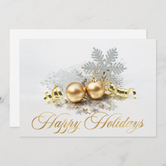 ゴールデンクリスマスボールオーナメント企業の挨拶 シーズンカード (正面/裏面)