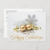 ゴールデンクリスマスボールオーナメント企業の挨拶 ポストカード (正面/裏面)