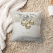 ゴールデンクリスマスボール&シルバーパインツリーブランチ クッション (ブランケット)