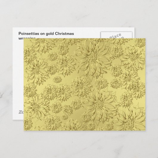 ゴールデンクリスマスポインセティアオンフォイル紙 シーズンポストカード (正面/裏面)