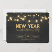 ゴールデンクリスマスライトミニマリスト新年 招待状 (正面)