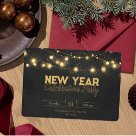 ゴールデンクリスマスライトミニマリスト新年 招待状