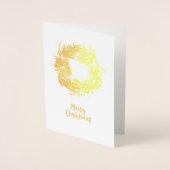 ゴールデンクリスマスリースメリークリスマスフォイルカード 箔カード (正面)