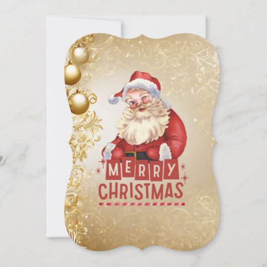 ゴールデンクリスマス背景に赤いサンタ 招待状 (正面)