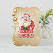 ゴールデンクリスマス背景に赤いサンタ 招待状 (スタンド正面)