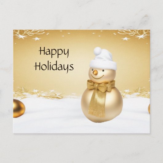 ゴールデンクリスマス雪だるまホリデーハガキ ポストカード (正面)