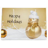 ゴールデンクリスマス雪だるまホリデー抱き枕 ラージペーパーバッグ (正面)