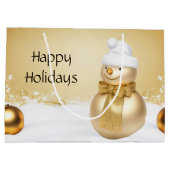 ゴールデンクリスマス雪だるまホリデー抱き枕 ラージペーパーバッグ (裏面)