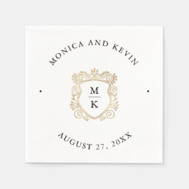 ゴールデンクレスト |エレガント白黒結婚の スタンダードカクテルナプキン