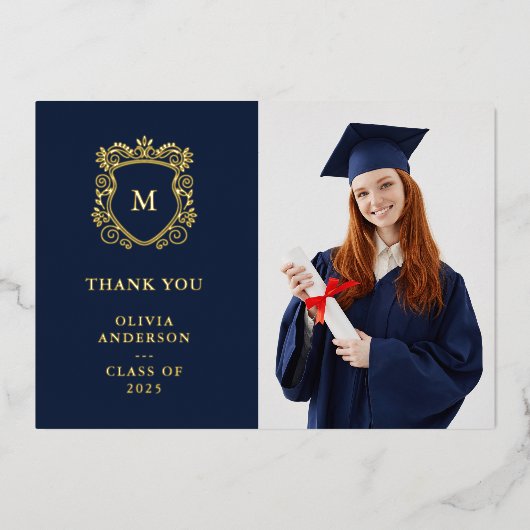 ゴールデンクレスト | 卒業エレガント感謝金ゴールド 箔招待状 (正面)