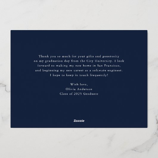 ゴールデンクレスト | 卒業エレガント感謝金ゴールド 箔招待状 (裏面)