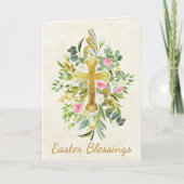 ゴールデンクロスとピンクのバラのカスタムイースター カード (正面)