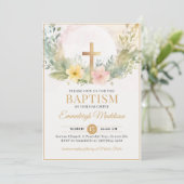 ゴールデンクロス花模様《キリスト教》洗礼式や命名式またはバプテスマ 招待状 (スタンド正面)
