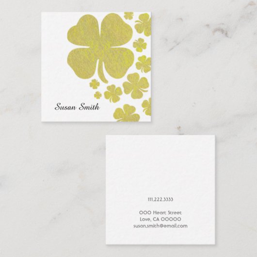 ゴールデンクローバーシャムロックエレガントジュエリーディスプレイ スクエア名刺 (正面/裏面)