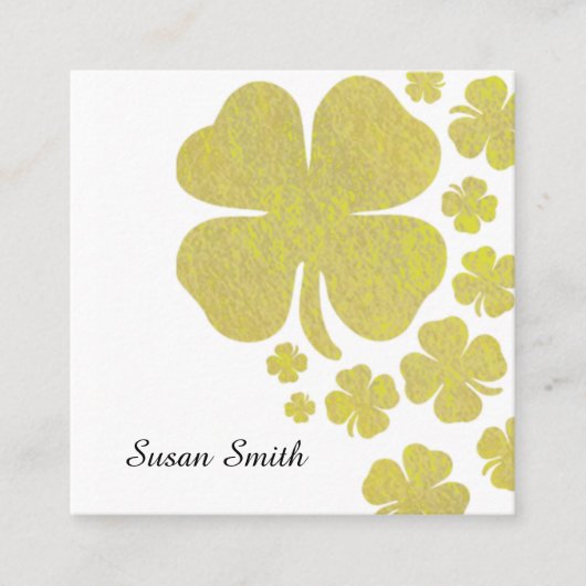 ゴールデンクローバーシャムロックエレガントジュエリーディスプレイ スクエア名刺 (正面)