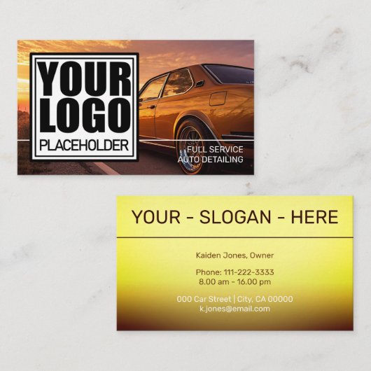ゴールデンクロームグラデーションロゴカー写真テンプレート 名刺 (正面/裏面)