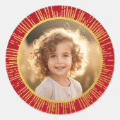 ゴールデングラディエント日が差すこと写真クリスマスレッド ラウンドシール (正面)