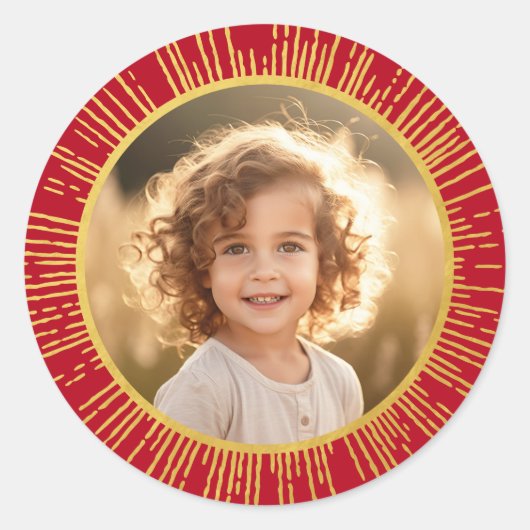 ゴールデングラディエント日が差すこと写真クリスマスレッド ラウンドシール (正面)