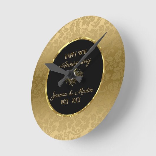 ゴールデングラデーションダマスクパターン記念日 ラウンド壁時計 (傾斜)