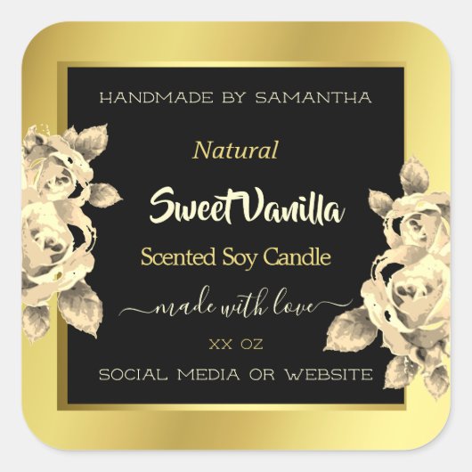 ゴールデングラデーションブラックフローラ製品の包装ラベル スクエアシール (正面)