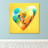 ゴールデングラフィティハート水彩画 キャンバスプリント (インサイチュ (ウッドフロア))
