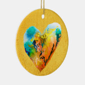 ゴールデングラフィティハート水彩画 セラミックオーナメント (右)