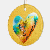 ゴールデングラフィティハート水彩画 セラミックオーナメント (左)