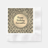 ゴールデングラムレオパードプリント誕生日 縁ありカクテルナプキン (正面)