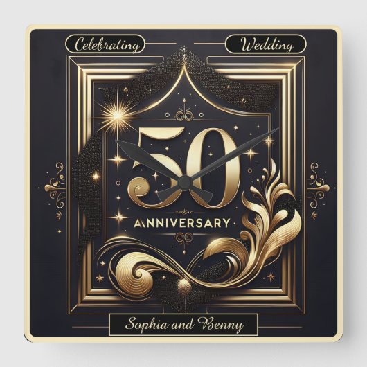 ゴールデングランデュア:50年のお祝い スクエア壁時計 (正面)