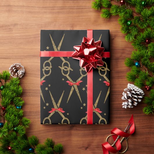 ゴールデングリッターはさみ美容師包みPa ラッピングペーパー (クリスマスギフト)