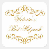 ゴールデングリッターはバルミツワーのロゴをスクロール スクエアシール (正面)