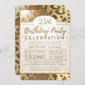 ゴールデングリッターアニマルプリント誕生パーティー 招待状 (正面/裏面)