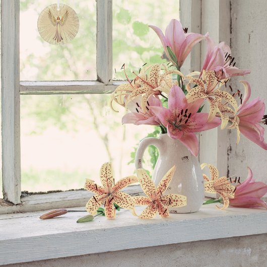 ゴールデングリッターウィングスヒーリングクリスマスエンジェル ガラスオーナメント