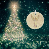 ゴールデングリッターウィングスヒーリングクリスマスエンジェル ガラスオーナメント