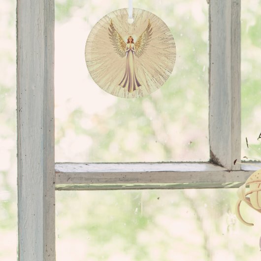 ゴールデングリッターウィングスヒーリングクリスマスエンジェル ガラスオーナメント