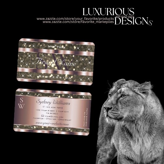 ゴールデングリッタースパークルスターズイニシャルバラ金ゴールド 名刺