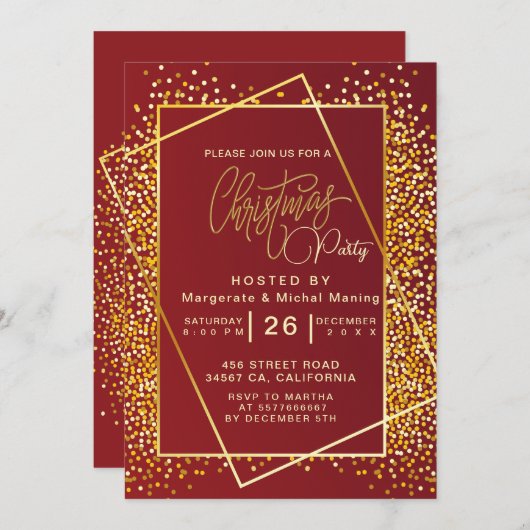 ゴールデングリッタースパークルライツクリスマスイブパーティー 招待状 (正面/裏面)