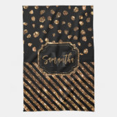 ゴールデングリッタードットとストライプ キッチンタオル (縦)