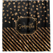 ゴールデングリッタードットとストライプ シャワーカーテン (正面)