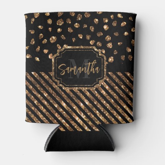 ゴールデングリッタードットとストライプ 缶クーラー (正面)