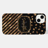 ゴールデングリッタードットとストライプ iPhoneケース (裏面横)