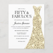 ゴールデングリッタードレス50th誕生日バジェット招待状 (正面)