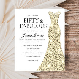 ゴールデングリッタードレス50th誕生日バジェット招待状