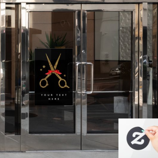 ゴールデングリッターハサミヘアドレッサースタイル ウィンドウサイン (オフィスドア)