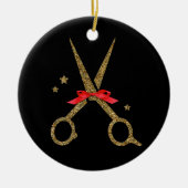 ゴールデングリッターハサミ – ヘアードレススタイリスト セラミックオーナメント (正面)
