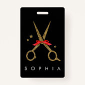 ゴールデングリッターハサミ – 美容師名 バッジ (正面)