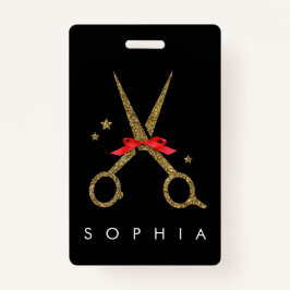 ゴールデングリッターハサミ – 美容師名 バッジ